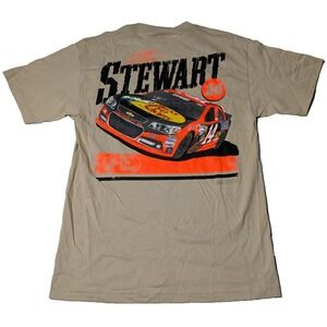 TONY STEWART #14 BASS PRO SHOPS NASCAR Men Medium Khaki Double-Sided T-Shirt NEW